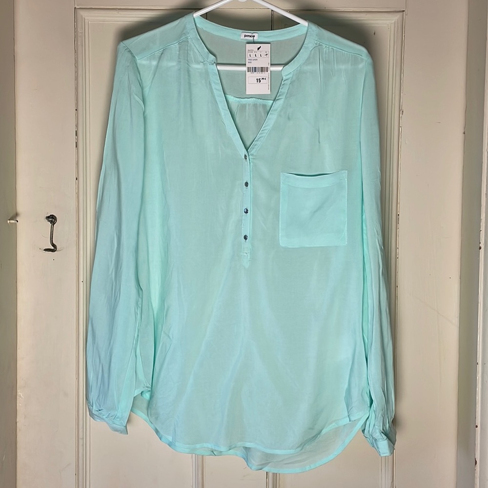 Ladies seafoam green blouse. Brand new. Pimkie brand purchased in Paris.